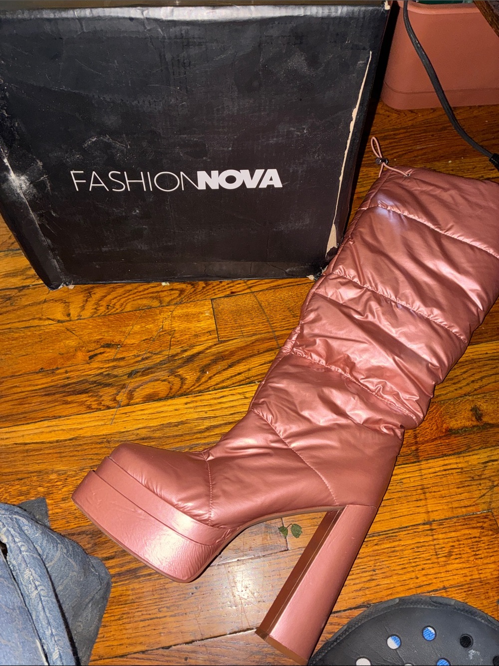 Fashion Nova Quilted Rose Mauve Platform Over-the-Knee Boot